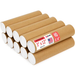3" x 12" Made in USA Heavy Duty Reinforced Kraft Paper Mailing Tubes, Pack of 10 - For Shipping and Storing Posters