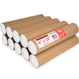 4" x 18" Made in USA Heavy Duty Reinforced Kraft Paper Mailing Tubes, Pack of 10 (MT-418-HD-10)
