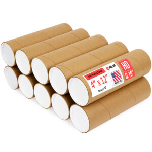 4" x 12" Made in USA Heavy Duty Reinforced Kraft Paper Mailing Tubes, Pack of 10 (MT-412-HD-10)
