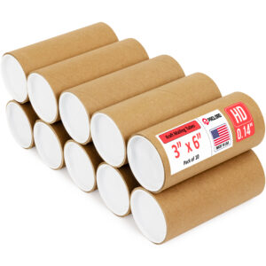 3" x 6" Made in USA Heavy Duty Reinforced Kraft Paper Mailing Tubes, Pack of 10 (MT-36-HD-10)