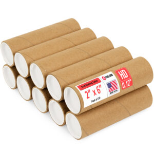 2" x 6" Made in USA Heavy Duty Reinforced Kraft Paper Mailing Tubes, Pack of 10 - For Shipping and Storing Posters