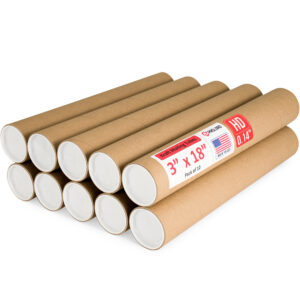 3" x 18" Made in USA Heavy Duty Reinforced Kraft Paper Mailing Tubes, Pack of 10 (MT-318-HD-10)