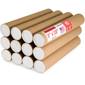 3" x 18" Made in USA Heavy Duty Reinforced Kraft Paper Mailing Tubes, Pack of 12 (MT-318-HD-12)
