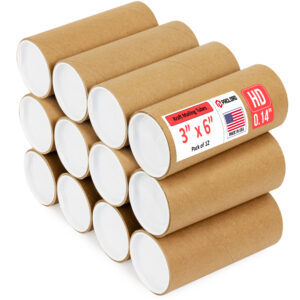 3" x 6" Made in USA Heavy Duty Reinforced Kraft Paper Mailing Tubes, Pack of 12 (MT-36-HD-12)