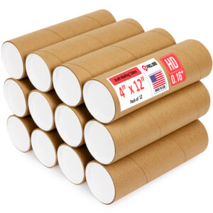 4" x 12" Made in USA Heavy Duty Reinforced Kraft Paper Mailing Tubes, Pack of 12 (MT-412-HD-12)