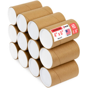 4" x 6" Made in USA Heavy Duty Reinforced Kraft Paper Mailing Tubes, Pack of 12 (MT-46-HD-12)
