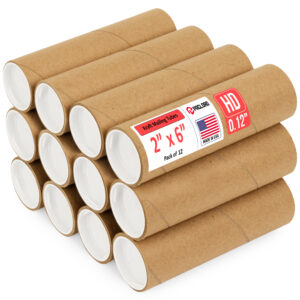 2" x 6" Made in USA Heavy Duty Reinforced Kraft Paper Mailing Tubes, Pack of 12 - For Shipping and Storing Posters