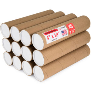 4" x 18" Made in USA Heavy Duty Reinforced Kraft Paper Mailing Tubes, Pack of 12 (MT-418-HD-12)