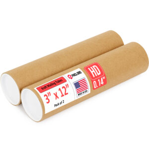 3" x 12" Made in USA Heavy Duty Reinforced Kraft Paper Mailing Tubes, Pack of 2 (MT-312-HD-2)