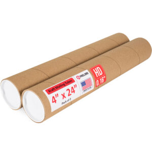 4" x 24" Made in USA Heavy Duty Reinforced Kraft Paper Mailing Tubes, Pack of 2 (MT-424-HD-2)