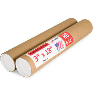 3" x 18" Made in USA Heavy Duty Reinforced Kraft Paper Mailing Tubes, Pack of 2 - For Shipping and Storing Posters