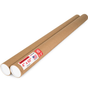 4" x 60" Made in USA Heavy Duty Reinforced Kraft Paper Mailing Tubes, Pack of 2 - For Shipping and Storing Posters