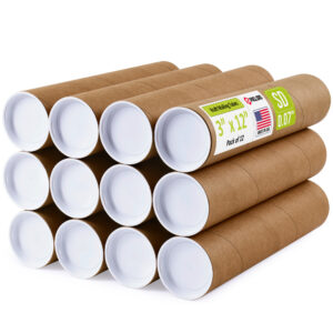 3" x 12" Made in USA Reinforced Kraft Paper Mailing Tubes, Pack of 12 (MT-312-12)