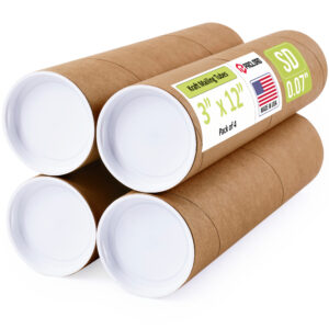 3" x 12" Made in USA Reinforced Kraft Paper Mailing Tubes, Pack of 4 (MT-312-4)
