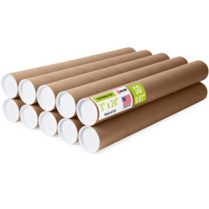 3" x 24" Made in USA Reinforced Kraft Paper Mailing Tubes, Pack of 10 (MT-324-10)