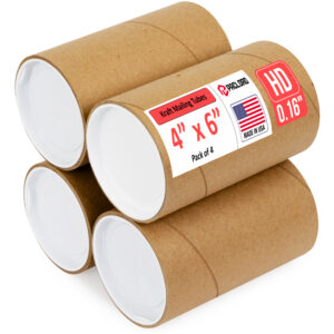 4" x 6" Made in USA Heavy Duty Reinforced Kraft Paper Mailing Tubes, Pack of 4 (MT-46-HD-4)