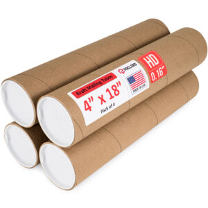 4" x 18" Made in USA Heavy Duty Reinforced Kraft Paper Mailing Tubes, Pack of 4 (MT-418-HD-4)