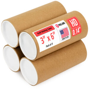3" x 6" Made in USA Heavy Duty Reinforced Kraft Paper Mailing Tubes, Pack of 4 (MT-36-HD-4)