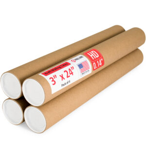 3" x 24" Made in USA Heavy Duty Reinforced Kraft Paper Mailing Tubes, Pack of 4 (MT-324-HD-4)