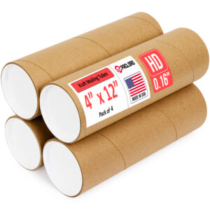4" x 12" Made in USA Heavy Duty Reinforced Kraft Paper Mailing Tubes, Pack of 4 (MT-412-HD-4)