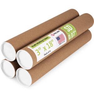 3" x 18" Made in USA Reinforced Kraft Paper Mailing Tubes, Pack of 4 (MT-318-4)