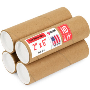 2" x 6" Made in USA Heavy Duty Reinforced Kraft Paper Mailing Tubes, Pack of 4 - For Shipping and Storing Posters