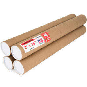 4" x 36" Made in USA Heavy Duty Reinforced Kraft Paper Mailing Tubes, Pack of 4 - For Shipping and Storing Posters