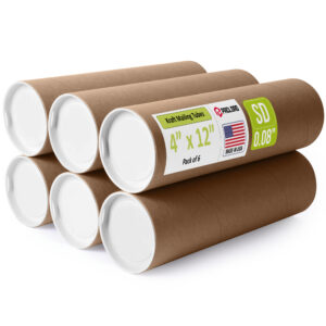 4" x 12" Made in USA Reinforced Kraft Paper Mailing Tubes, Pack of 6 (MT-412-6)
