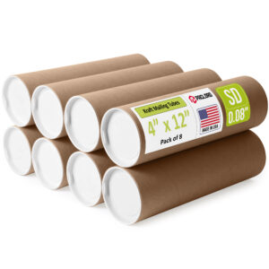 4" x 12" Made in USA Reinforced Kraft Paper Mailing Tubes, Pack of 8 (MT-412-8)