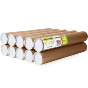 4" x 24" Made in USA Reinforced Kraft Paper Mailing Tubes, Pack of 10 (MT-424-10)