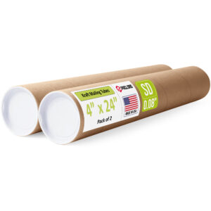 4" x 24" Made in USA Reinforced Kraft Paper Mailing Tubes, Pack of 2 (MT-424-2)