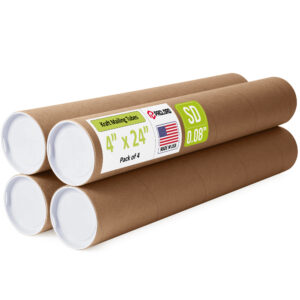 4" x 24" Made in USA Reinforced Kraft Paper Mailing Tubes, Pack of 4 (MT-424-4)