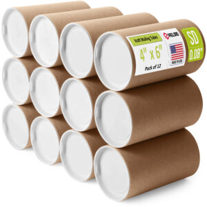 4" x 6" Made in USA Reinforced Kraft Paper Mailing Tubes, Pack of 12 (MT-46-12)