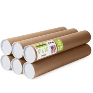 4" x 24" Made in USA Reinforced Kraft Paper Mailing Tubes, Pack of 6 (MT-424-6)