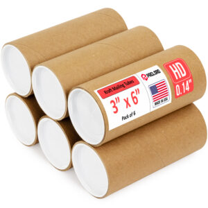 3" x 6" Made in USA Heavy Duty Reinforced Kraft Paper Mailing Tubes, Pack of 6 - For Shipping and Storing Posters (MT-36-HD-6)