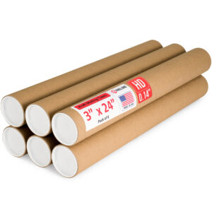 3" x 24" Made in USA Heavy Duty Reinforced Kraft Paper Mailing Tubes, Pack of 6 (MT-324-HD-6)