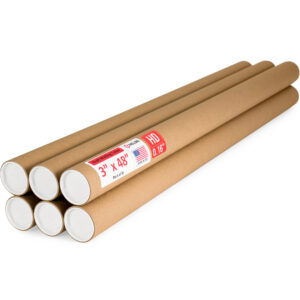 3" x 48" Made in USA Reinforced Kraft Paper Mailing Tubes, Pack of 6 - For Shipping and Storing Posters