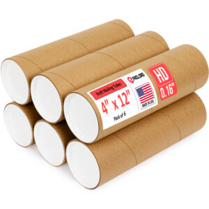 4" x 12" Made in USA Heavy Duty Reinforced Kraft Paper Mailing Tubes, Pack of 6 (MT-412-HD-6)