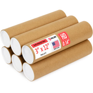 3" x 12" Made in USA Heavy Duty Reinforced Kraft Paper Mailing Tubes, Pack of 6 (MT-312-HD-6)