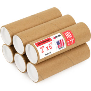 2" x 6" Made in USA Heavy Duty Reinforced Kraft Paper Mailing Tubes, Pack of 6 - For Shipping and Storing Posters