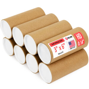 3" x 6" Made in USA Heavy Duty Reinforced Kraft Paper Mailing Tubes, Pack of 8 (MT-36-HD-8)