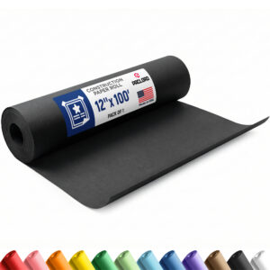12" x 1200" USA Made Construction Paper Rolls, 45 lbs/66 GSM Thickness - Black (CP-1210-BK)