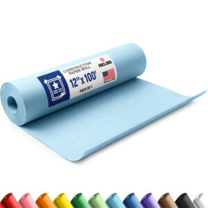 12" x 1200" USA Made Construction Paper Rolls, 45 lbs/66 GSM Thickness - Light Blue (CP-1210-LB)