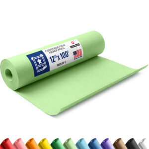 12" x 1200" USA Made Construction Paper Rolls, 45 lbs/66 GSM Thickness - Light Green (CP-1210-LG)