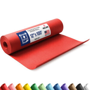 12" x 1200" USA Made Construction Paper Rolls, 45 lbs/66 GSM Thickness - Red (CP-1210-RE)