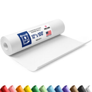 12" x 1200" USA Made Construction Paper Rolls, 45 lbs/66 GSM Thickness - White (CP-1210-WH)