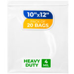 10" x 12" Reclosable Zip Poly Bags, Pack of 20, 4 Mil (RPB-1012-4-20, B0CM6BHTG6)