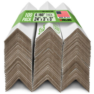 24" x 3" x 3" Reinforced Cardboard Edge Protectors, Pack of 100, 0.16" Standard-Duty Thickness (EP-33-24160-100)