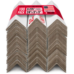 24" x 3" x 3" Reinforced Cardboard Edge Protectors, Pack of 100, 0.225" Heavy-Duty Thickness (EP-33-24200-100)