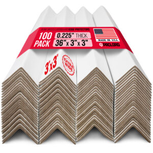36" x 3" x 3" Reinforced Cardboard Edge Protectors, Pack of 100, 0.225" Heavy-Duty Thickness (EP-33-36200-100)